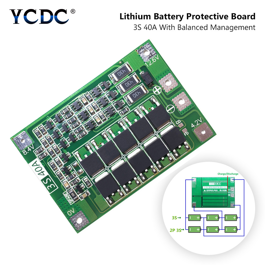 3S 40A BMS 11.1V 12.6V 18650 Lithium Li Ion Lipolymer Battery Protection PCB Board With Balanced Version For Drill 40A Current