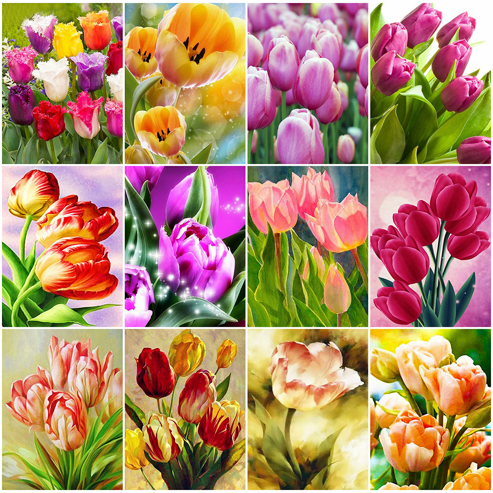 HUACAN DIY Diamond Painting 5D Tulip Full Square Diamond Art Embroidery Flowers Handmade Home Decoration New Arrival