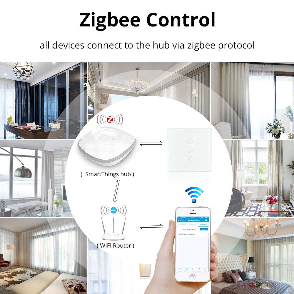 Zemismart Zigbee EU Curtain Switch SmartThing Hub Control For Electric Blind Motorized Roller Shade