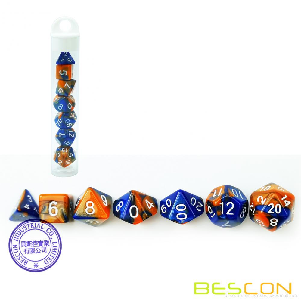 Bescon Mini Two Tone Polyhedral RPG Dice Set 10MM, Small Dice Set D4-D20 in Tube