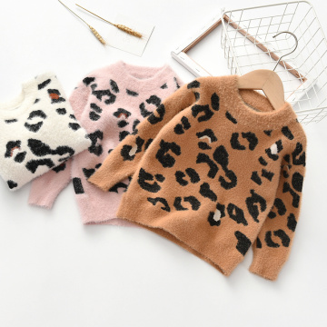 FOCUSNORM Newly Autumn Winter Kids Girls Boys Sweater Tops Leopard Print Long Sleeve Pullover Knit Tops 1-6Y