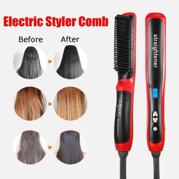 LCD display Hair Straight Electric Hair Straightener Steam Hot Comb Beard Straightener Styler Brush Hair Styling tools For Women