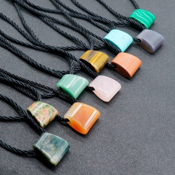 Natural agate crystal fan axe with large hole and thick rope pendant DIY design handmade necklace original national style