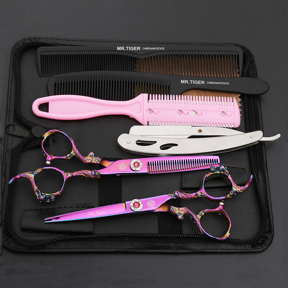 Sharp Blade Professional Hair Scissors Cut Hair Cutting Salon Scissor Makas Barber Shears Hairdressing Scissors Black With Razor