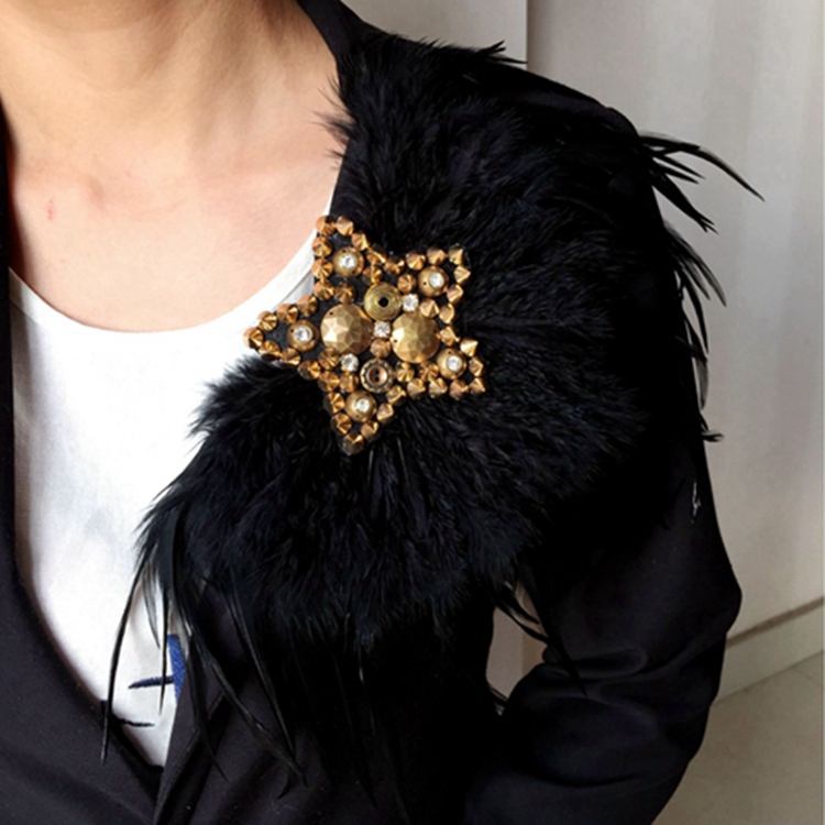 Handmade star beaded feather epaulette shoulder brooch epaulet/epaulettes spikes/escapulario blazer accessories Host decoration