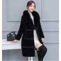 Mid-Length Sheep Sheared Fur Coat Women 2020 Korean Style Winter Spliced Fur Outwear Faux Fox Fur Collar Pocket Coat Female B20
