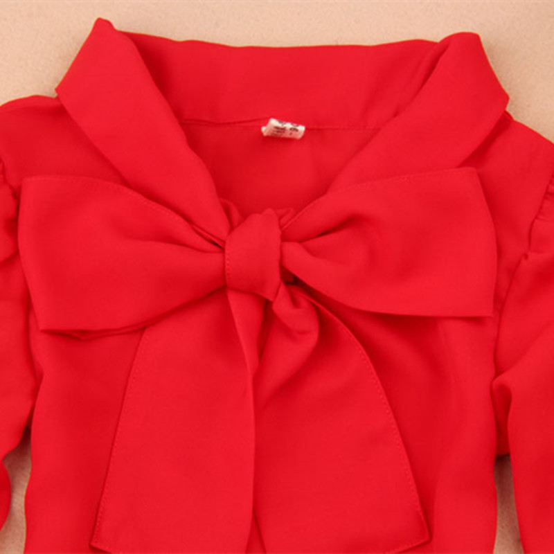 New Spring Autumn Teenage Girls Tops And Blouses School Girl Blouse Shirt Kids Chiffon Red Long Sleeve Bow Baby Blusas JW0552A