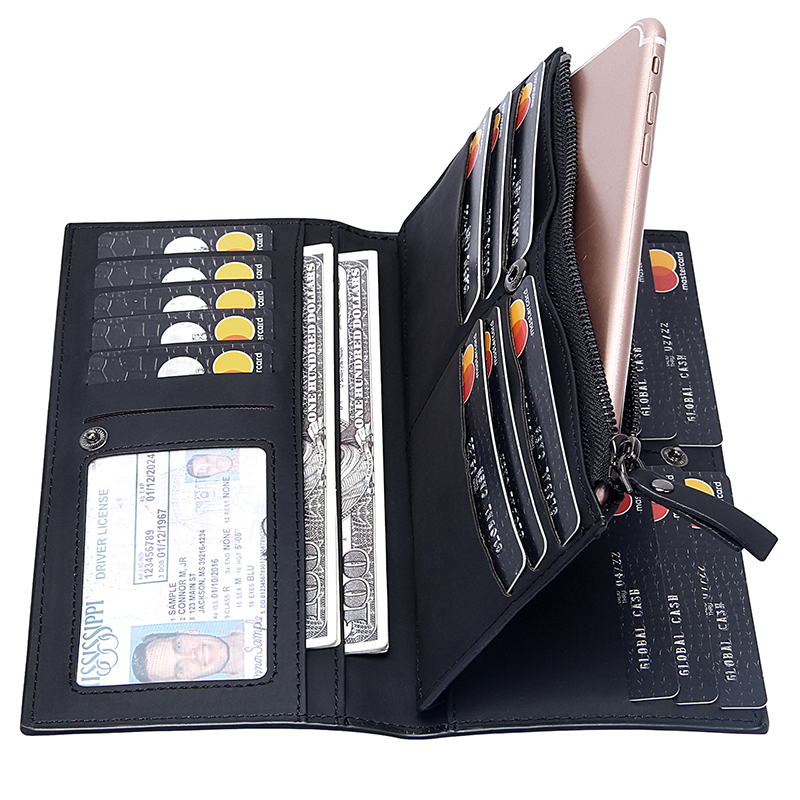 Leather Solid Wallet Men Zipper Clutch Purses Phone Packs Long Men's Wallets Business ID Credit Card Holders Coin Purse Male