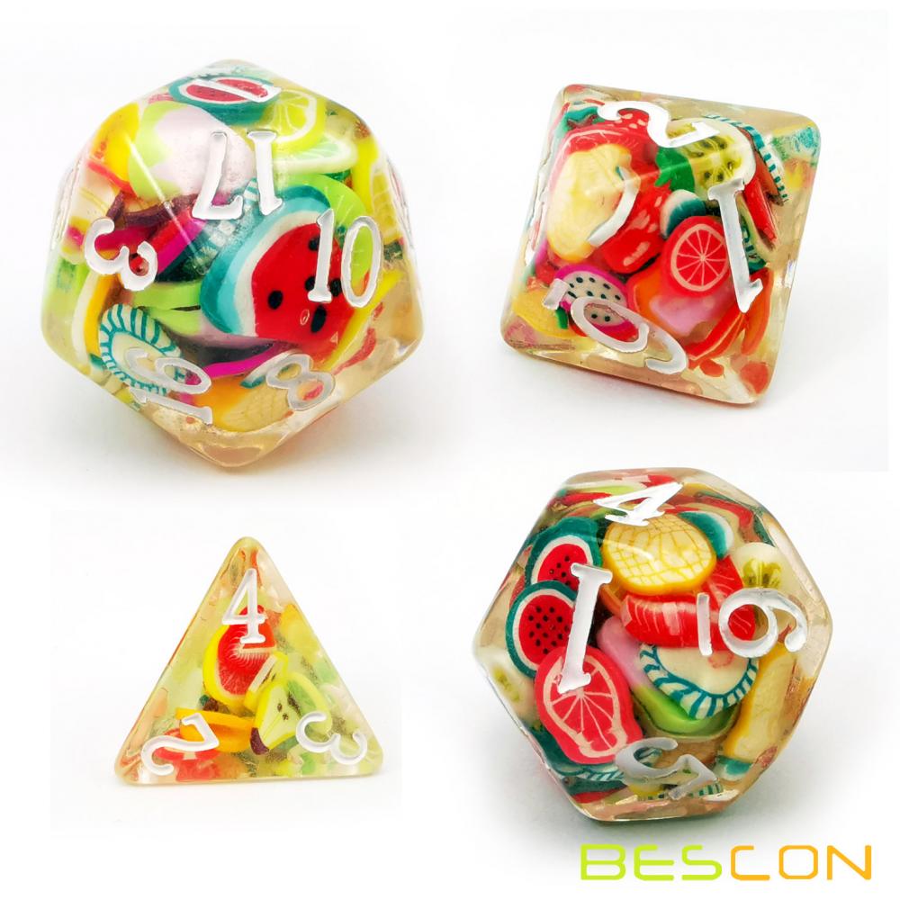 Bescon Fruit Polyhedral Dice Set, Novelty RPG Dice set of 7