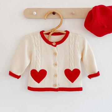 Baby Girl Knitted Cardigan Heart Sweater Coat Solid Sweater Kids Single-breasted Outerwear Toddler Girl Sweater