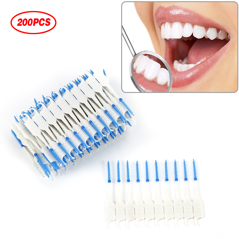New 200 Pcs Tooth Brush Flossing Head Dental Flosser Interdental Dual Toothpick Healthy For Teeth Head Tool