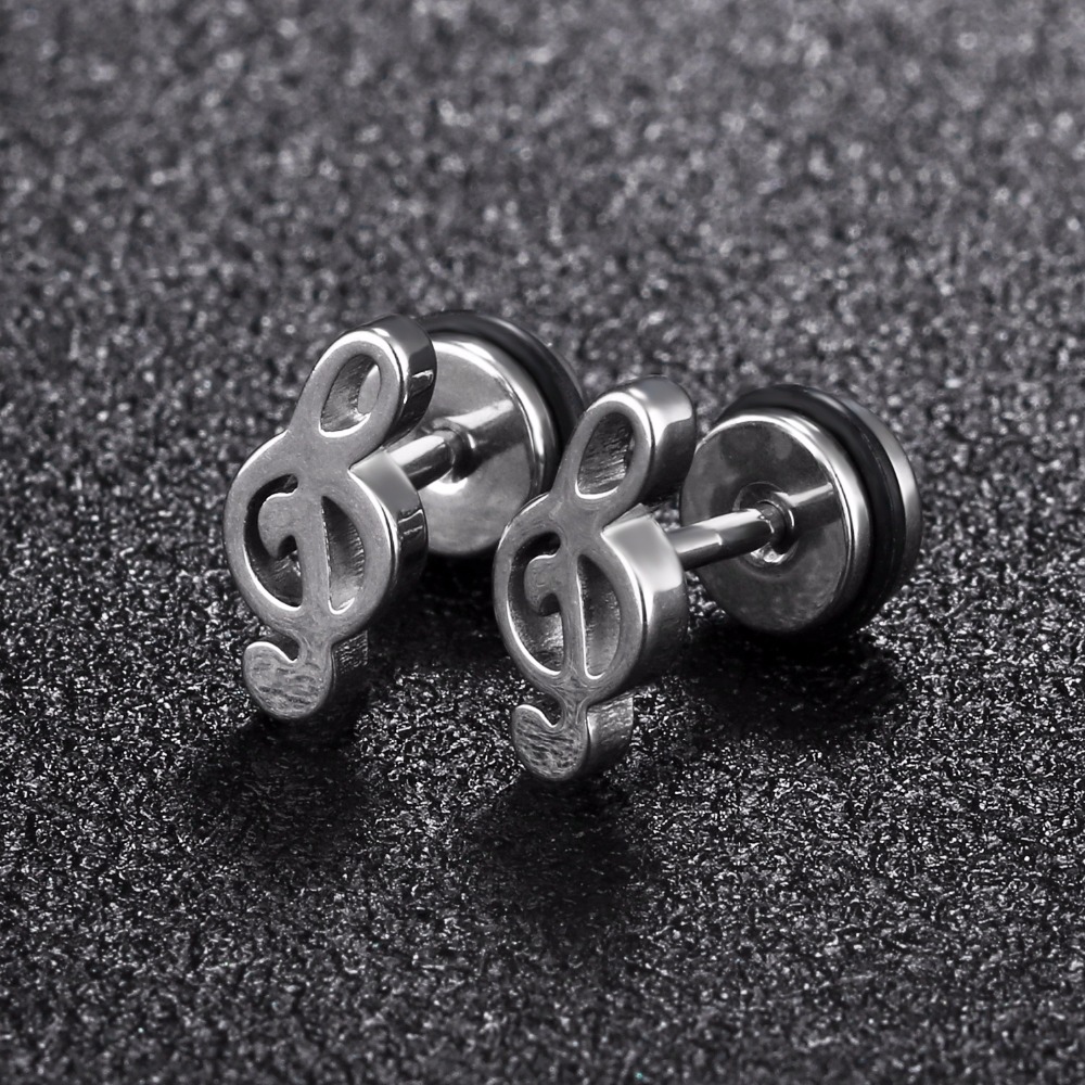Fashion Music Note Stainless Steel Stud Earrings For Women men Gold /Black/steel Color Punk Female Daily Jewelry Gift