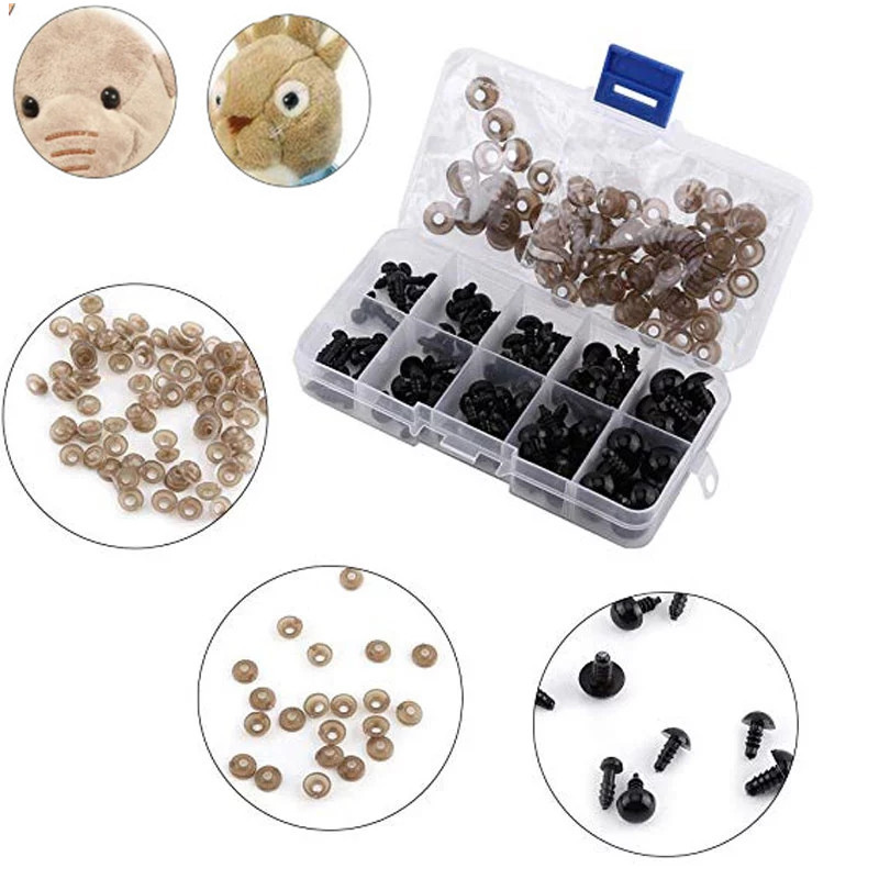 142Pcs 6-12mm DIY Doll Eyes Black Plastic Crafts Safety Eyes for Teddy Bear Soft Toy Animal Doll Amigurumi DIY Accessories