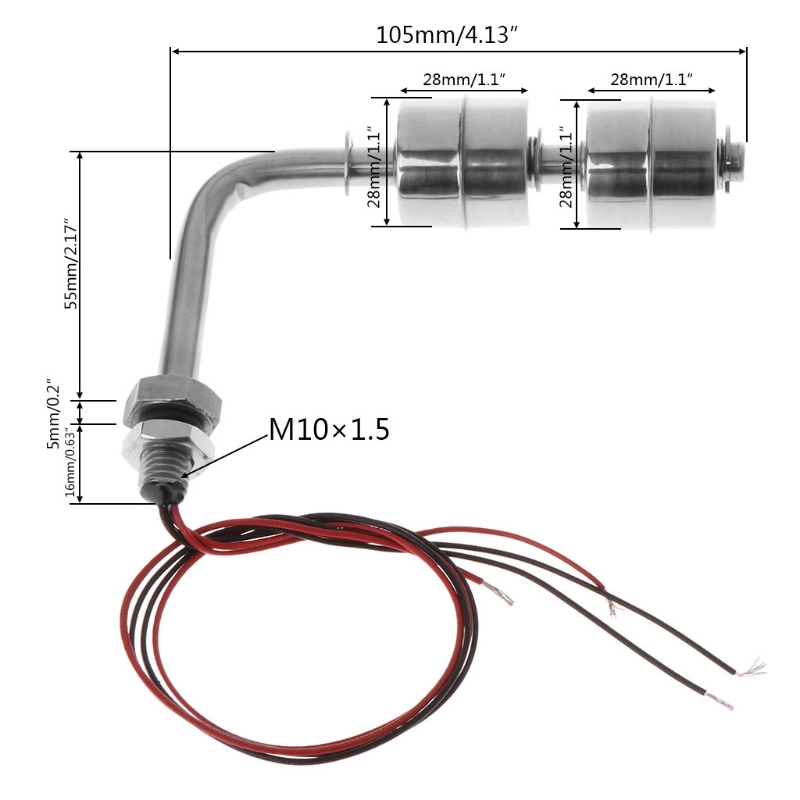 Stainless Steel Right Angle Water Level Sensor Liquid Float Switch Tank Pool 10W Z1026