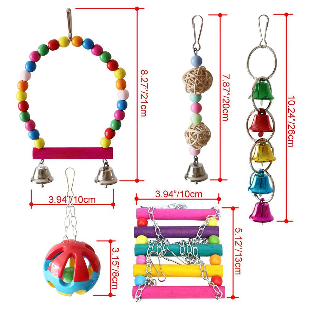 7pcs Parrot Toys Bird Swing Blocks Cotton Rope Canary Chewing Toys Hanging Bridge String with Colorful Sewing Bells