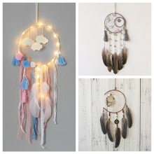 Nordic Wind Chimes Handmade Indian Dream Catcher Net With Feathers Wall Hanging Dreamcatcher Craft Gift Kids Home Decoration