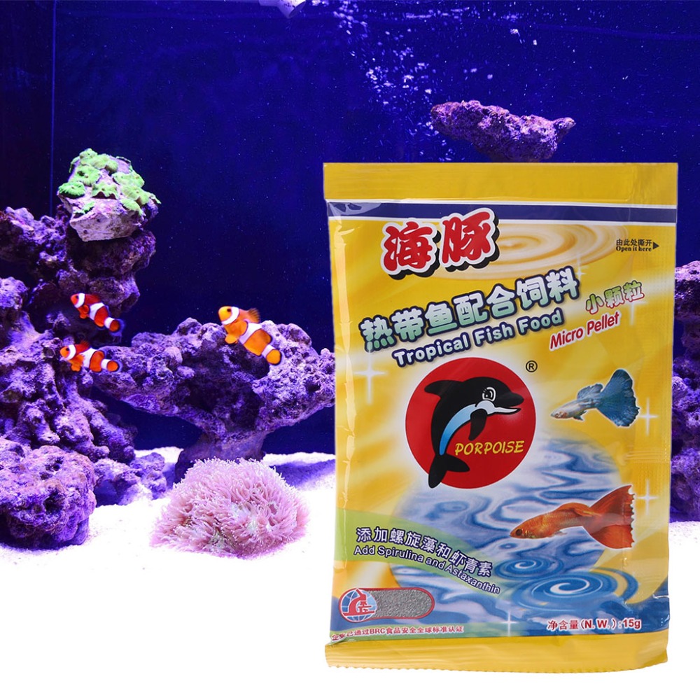 1Bag Fish Food Aquarium Fish Tank Tropical Small Fish Healthy Grain Feeding 15g