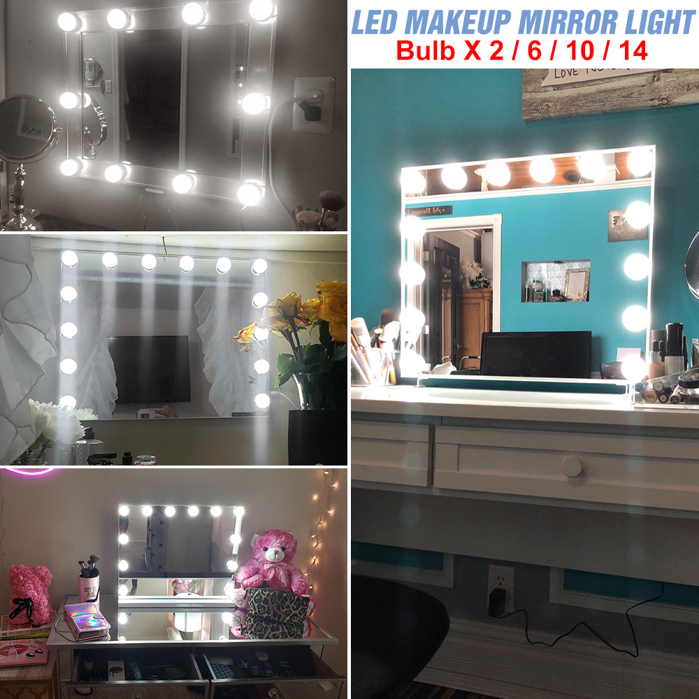 Cosmetic Vanity Mirror Lamp 12V Hollywood Bulb LED Makeup Lamp Beauty Dressing Table Bulb LED Mirror With Light 2 6 10 14 Bulbs