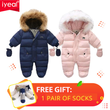 IYEAL Winter Baby Clothes With Hooded Fur Newborn Warm Fleece Bunting Infant Snowsuit Toddler Girl Boy Snow Wear Outwear Coats