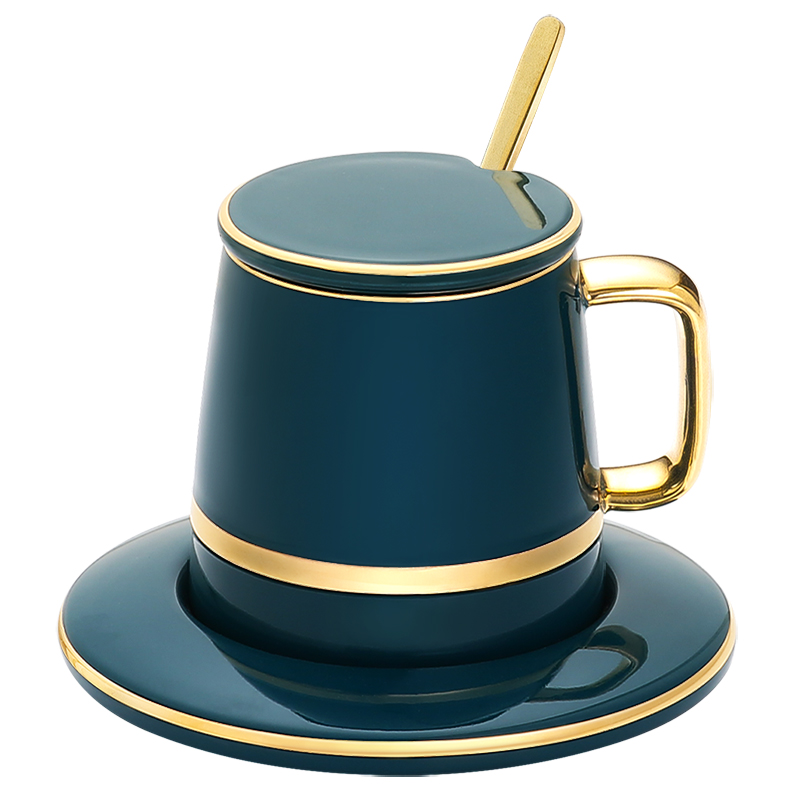 250-300ml Ceramic Coffee Cup and Saucer Set with Lid Spoon Creative Tea Water Cups Household Coffeeware Green Milk Mug