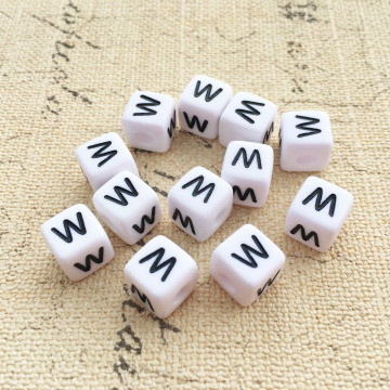 Single Initial W Printing Alphabet Jewelry Beads Cube 3D Acrylic Plastic English Letter Beads Lucite Loose Spacer Beads Material