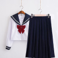 Cute Sailor suit Long sleeve JK School uniform sets for girls White shirt and dark blue pleated skirt suits Student Cosplay