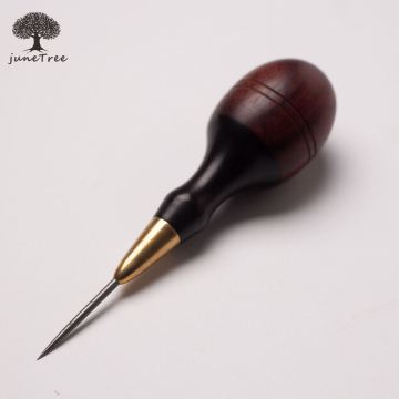Junetree high quality damascus steel awl with good wooden handle for professional leather craft