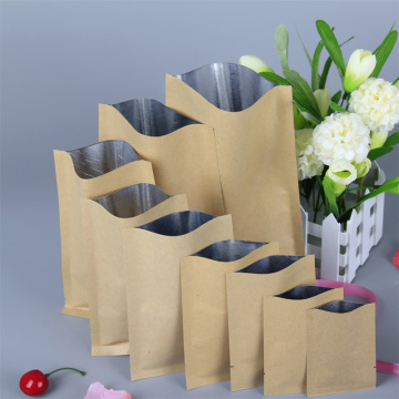 Free Shipping 200pcs/lot 8 Sizes Open Top Flat Kraft Paper Al Foil Laminated Heat Sealable Vacuum Pouches Tea Packaging Bags