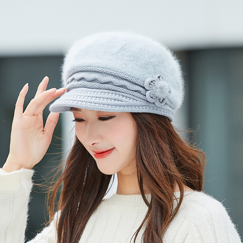 Hot Women Rabbit Fur Knitted Hats Casual Solid Color Autumn girls Winter Hat Female Bonnet Caps Boina Feminino