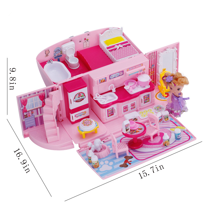 DIY Dollhouse For LOL Doll Handbag Doll Accessories Cute House Miniatures Kids Villa Kitchen Light Music Toys Girl Birthday Gift