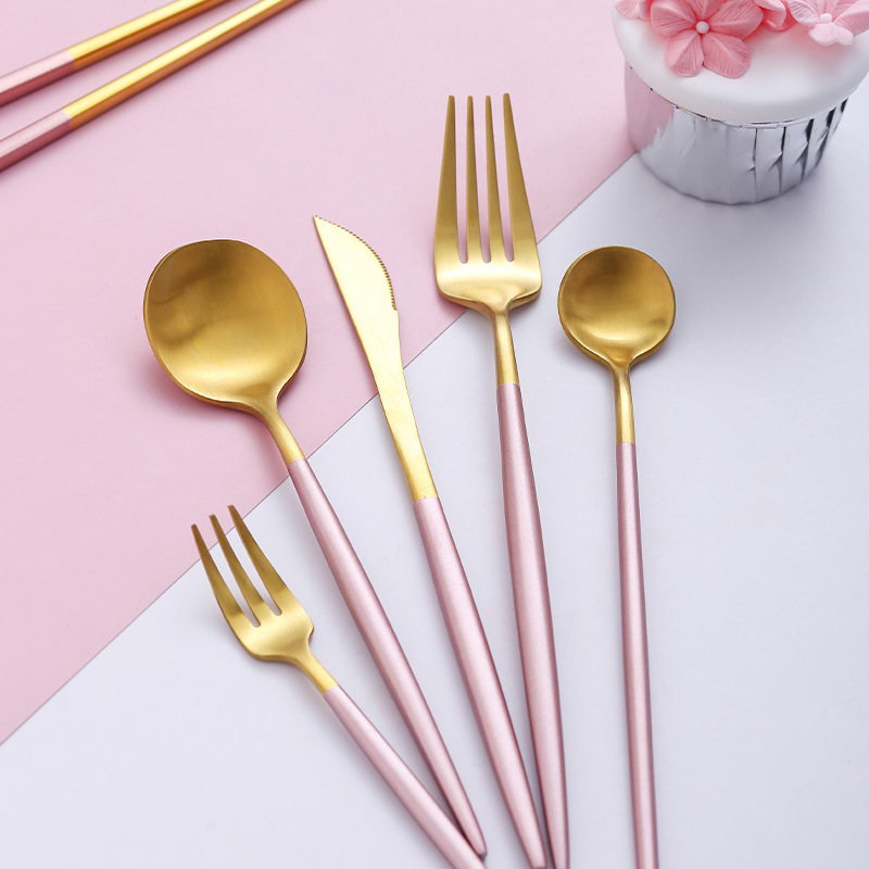 304 Stainless Steel Pink Gold Cutlery Set Dinnerware Dinner Knife Spoon Fork Chopsticks Dessert Tea Spoon Tableware Silverware