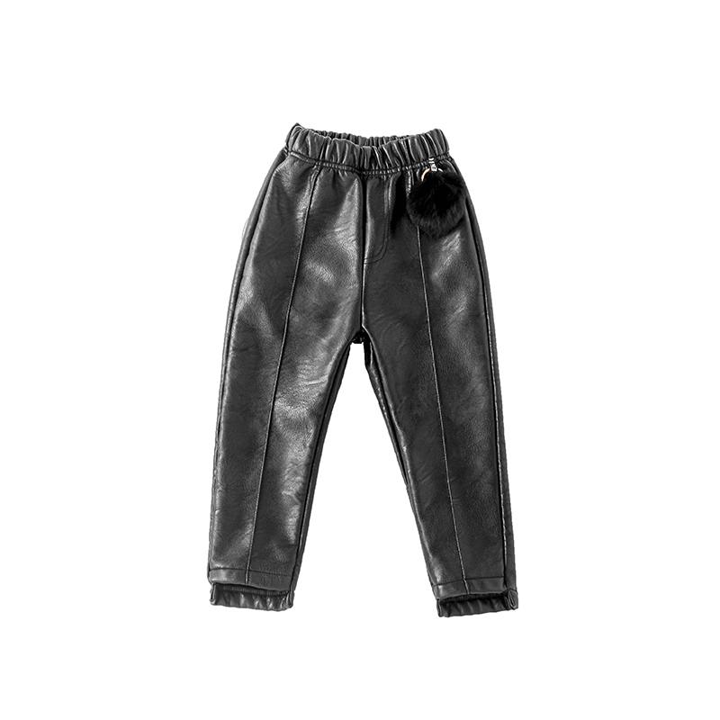 New 2020 Autumn Winter Kids Girls Leather Pants Children Thick Velvet Pants Stretch Waist Pants Baby Girls Leather Trousers K142