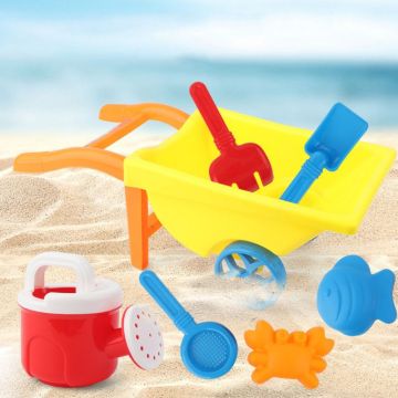 7Pcs New Wheelbarrow Beach Toys for Kids Summer Sand Toys for Building Sand Castles Molds 1set