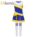 Kids Girls Cheerleading Uniform Suit Fancy Dress Outfit Tops with Skirt Socks Set Encourage Cheerleader Carnival Sports Costume