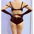 New Sexy Rhinestones Bandage Bikini Black Bodysuit Women Costume DJ Pole Dance Performance Stage Wear Nightclub Bar Show Outfits