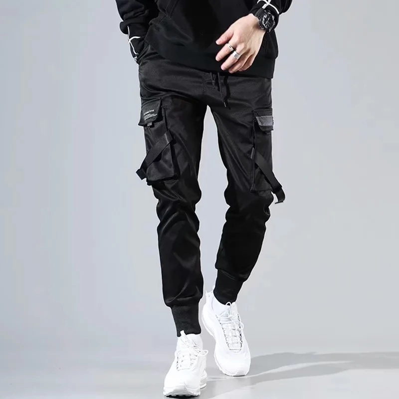 Ribbons Harem Joggers Men Cargo Pants Streetwear 2020 Hip Hop Casual Pockets Track Pants Male Harajuku Fashion Trousers