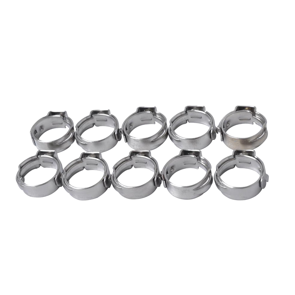 10 Pieces Stainless Steel Single Ear Hose Clamps 7.8mm-9.5mm Adjustable