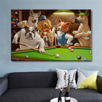 Modern HD Canvas Printing Animals Dogs Playing Billiards God Snooker Oil Painting Art Home Decoration Poster on Canvas Wall Art