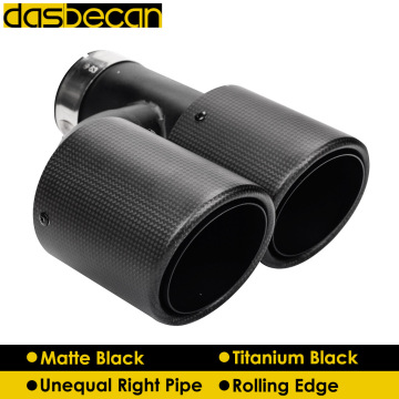 Dasbecan Car Dual Muffler Exhaust Tips Matte Titanium Carbon Fiber Unequal Exhaust Pipe Rolling Edge End Tip H Model Universal