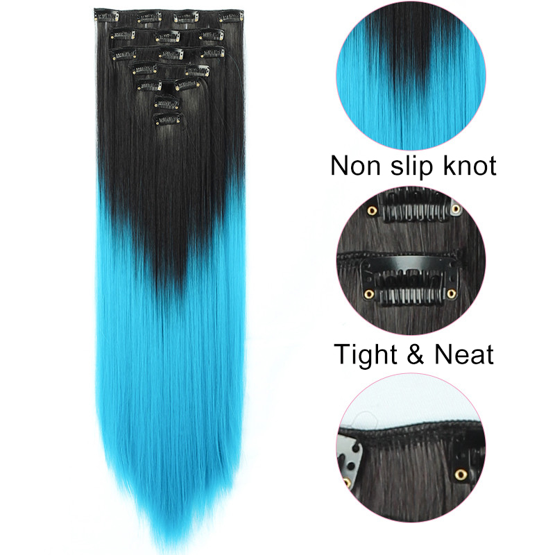 Eunice Hair 22inch Long Straight Hair Extension 7pcs/set 16 Clips High Tempreture Synthetic Hairpiece Clip in Hair Extensions