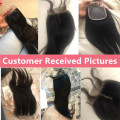 Bling Hair 4x4 Lace Closure Brazilian Straight Human Hair Closure With Baby Hair Free Part Natural Color 8-22 inch Free Shipping