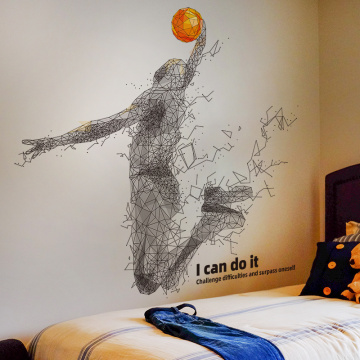 [SHIJUEHEZI] Playing Basketball Wall Sticker Creative Ball Player Sports Wall Decals for Living Room Kids Room House Decoration