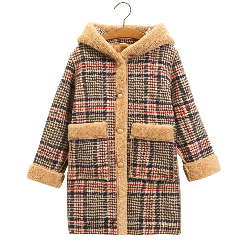 Teens Girls Winter Jacket Fleece Thicken Warm Plaid Coat for Kids Outerwear Long Overcoat Girls Clothing Children Jacket 12 Year