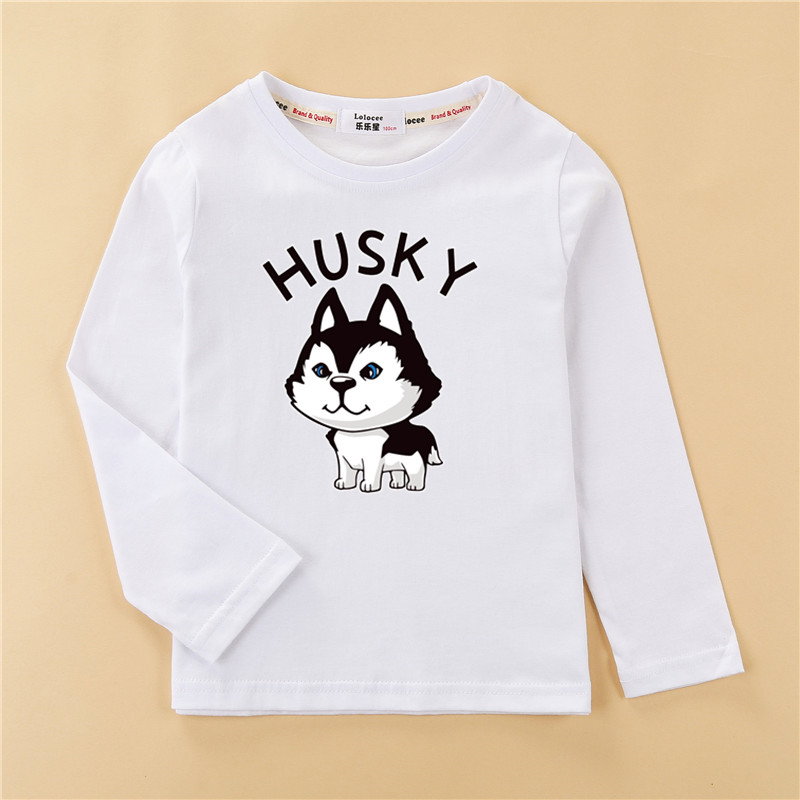 BABY Boy Cartoon Dog Long Sleeve Top Girls Short Sleeve Husky T-Shirt 100% Cotton Print Kids Clothes Cute Casual Tee Shirt 3-14Y