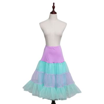 Women Contrast Candy Color Stripes Petticoat Ruffles Soft Tulle Party Tutu Skirt X7YC