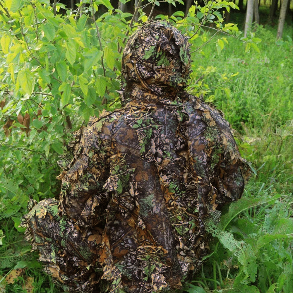 Leafy Poncho Jungle Ghillie Suits Hunting Camouflage Clothes 3D Bionic Leaf Yowie Mesh For Hunting Add Uttons More Convenient