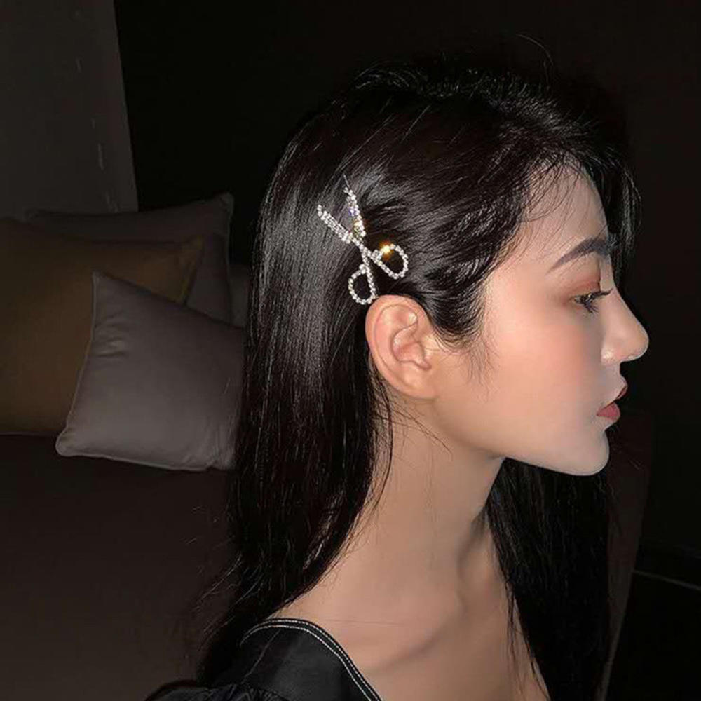 Scissors Shape Rhinestone Hair Clip Delicate Hair Pin Korean Small Hair Barrette Women Girls Hair Accessories Decorations