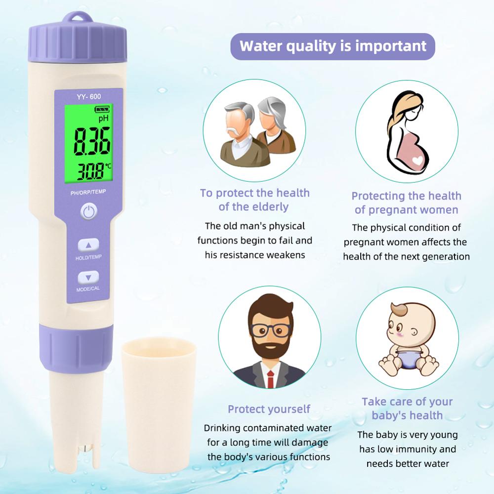 yieryi Digital YY-600 PH/ORP/TEMP 3 In 1 test pen with PH&ORP calibration powder buffer powder PH water quality test meter