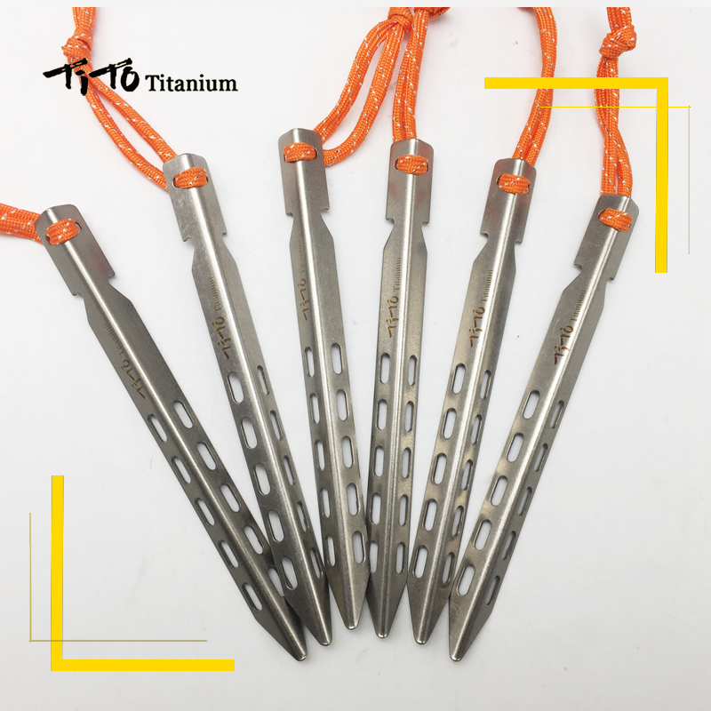 TiTo 6pcs Titanium Tent Peg V Shape titanium Spike Windproof Outdoor Camping titanium tent nail Accessories Titanium Tent stake