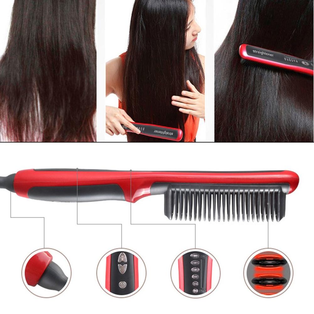 HQT-908B Hair Straightener Durable Electric Straight Hair Comb Brush LCD Heated Ceramic Hair Straightening Brush EU Plug